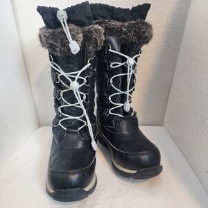 Lands End's Youth Hillary Fur Trim Quilted Tall Snow Winter Boots Size 3
